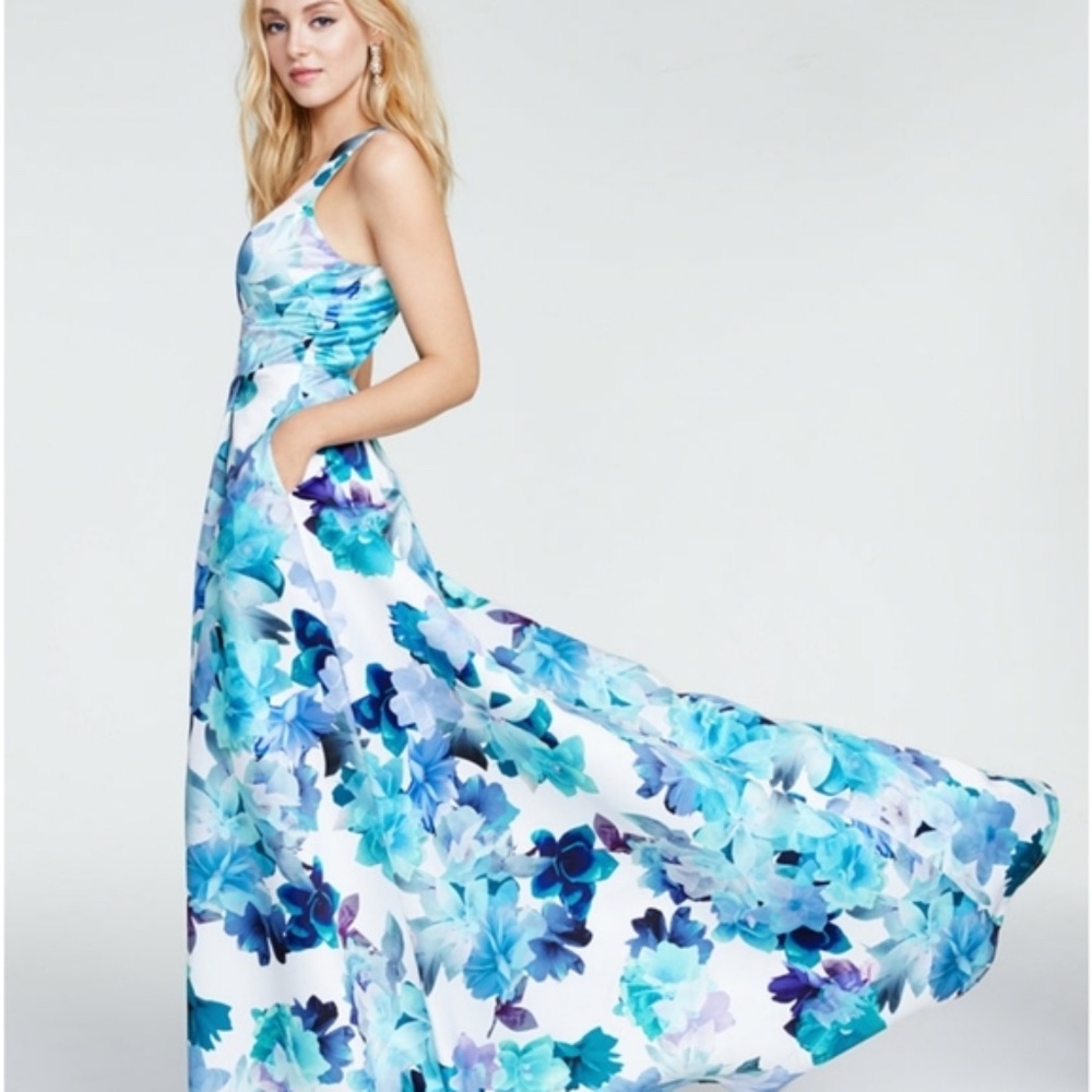 Watercolor Floral Maxi Dress 1/2 1 2 POCKETS NWT jump apparel gown blue